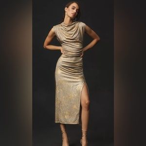 Anthropologie Maya Ruched Cowl Neck Dress: Shine Edition